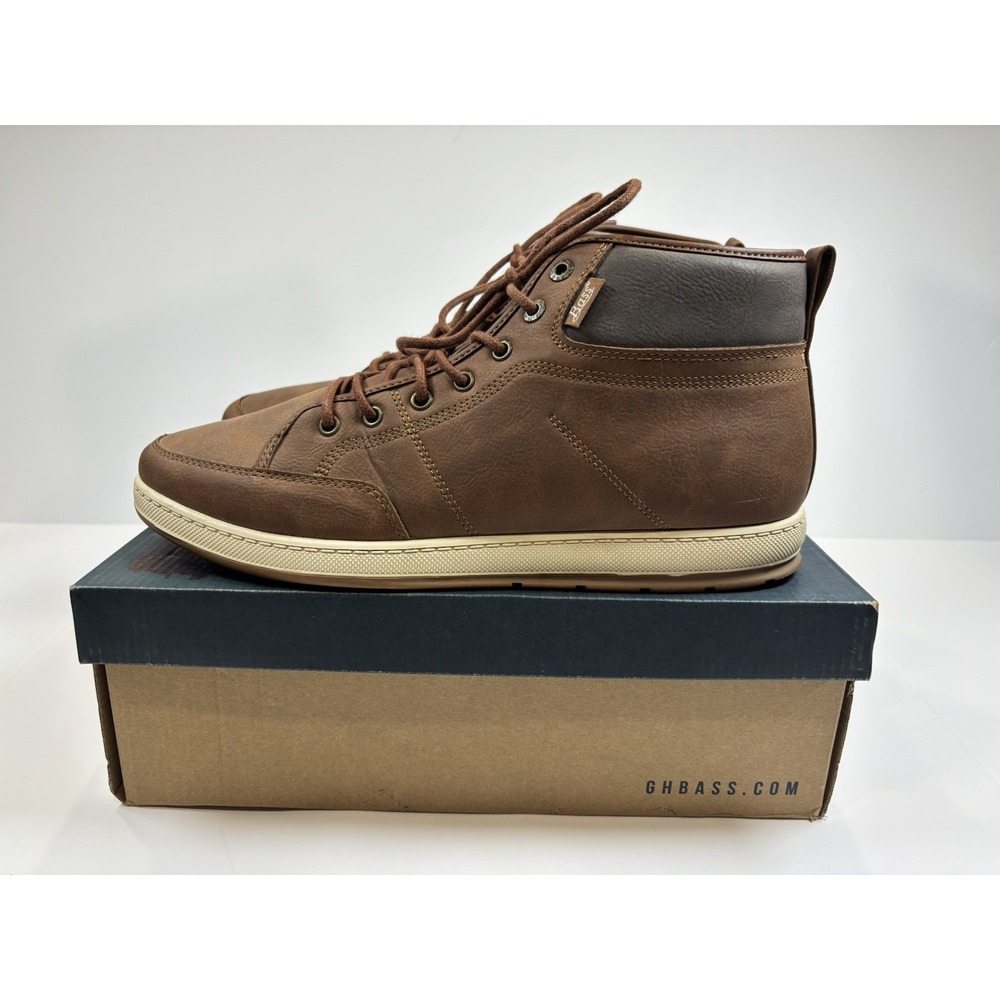 G.H. Bass Brown Faux Leather Mid Top Lace Up Casual Sneaker Boots Men's 13